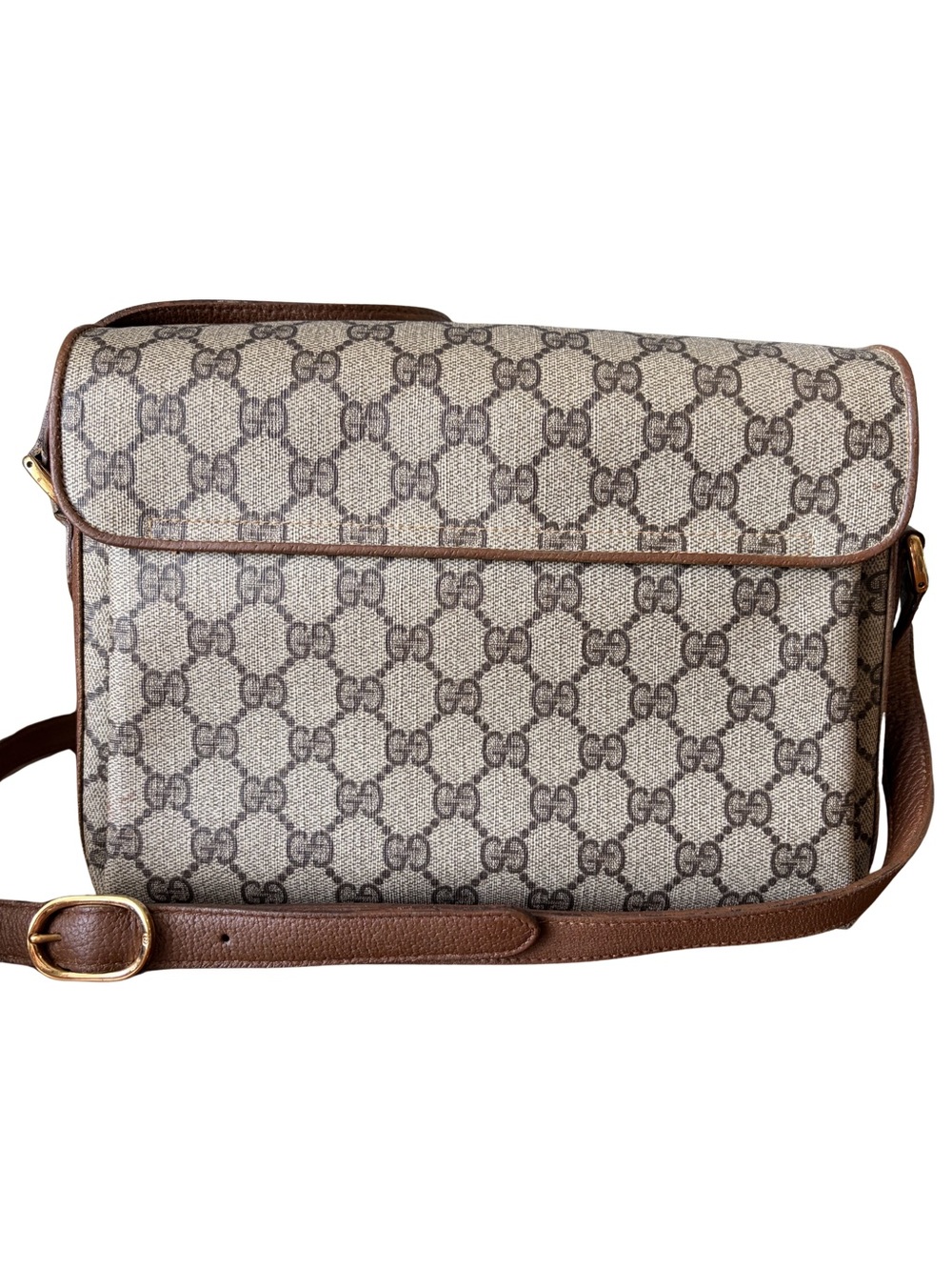 Gucci Beige GG Supreme Canvas Crossbody with Brown Trim and Green-Red Web - Picture 3 of 15